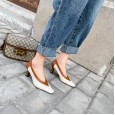 Spring new product small square head color matching temperament single shoes fashion wild commuter OL shallow mouth high heel women's shoes