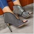 Rear zipper rhinestone fine heel high heel fish mouth ladies suede sandals hot diamond women sandals