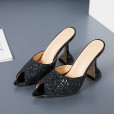 Wind women's sequined pointed thick heel high heel wild OL half drag dress shoes plus size 42