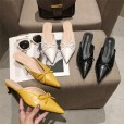 Spring fashion bow tie thin heeled lazy half dragged middle heel OL trendy women's shoes