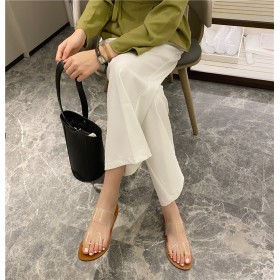 Spring and summer Rome new transparent glass glue is white and thin and comfortable vacation beach slippers have a large size of 40