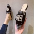 Women's shoes new rhinestone square buckle low heel OL half drag lazy mules