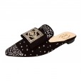 Women's shoes new rhinestone square buckle low heel OL half drag lazy mules