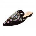 New spring rhinestone beaded slippers fashion wild low-heeled semi-dragging lazy female mules