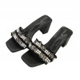 Summer new thick heeled high-heeled square head beaded tassel open-toed female sandals half slippers female 8899-1