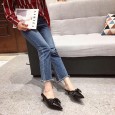 Spring new pointed toe baotou slippers female fashion bow tie thin middle heel wear OL sandals female