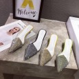 Half slippers female spring new fashion wild rhinestone pointed toe baotou slippers female shoes 308-12