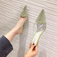 Half slippers female spring new fashion wild rhinestone pointed toe baotou slippers female shoes 308-12