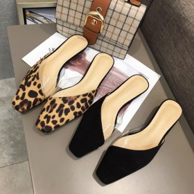 Spring fashion small square head leopard print fashion thick heel half drag OL female sandals