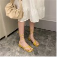 Xia Xin candy color straps with thick heel clip toe square head sandals and slippers sandals