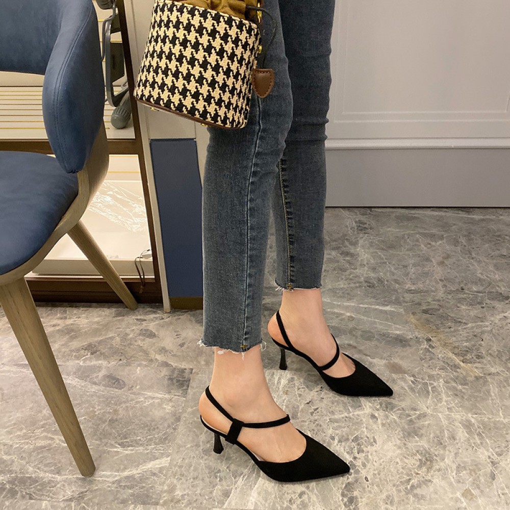 Baotou fine with Korean spring new fashion wild after stumbling with pointed OL hollow high-heeled shoes women