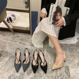 Baotou sandals women's fine heel spring new fashion wild stumbling strap OL suede pointed high heels single