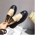 Square head wild small leather shoes spring stitching small fragrance style Oxford single shoes thick bottom one pedal loafers