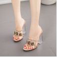 Chunxin style transparent crystal thick heel diamond high heel dress plus size ladies sandals 42