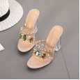 Chunxin style transparent crystal thick heel diamond high heel dress plus size ladies sandals 42
