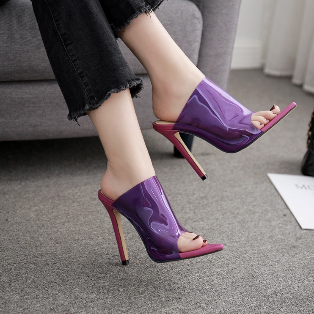 New candy color transparent pointed thin high heel OL female sandals 660-