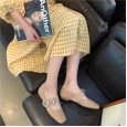 New single shoes square head flat bottom OL low heel single shoes rhinestone buckle suede lazy women's shoes