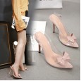 Thin high-heeled bow transparent fish mouth pointed dress OL women's shoes have 40 yards