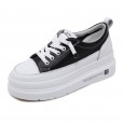 Spring fashion wild leather small white shoes round head thick bottom casual waterproof platform female middle heel shoes