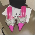 Spring style fine-heeled mid-heeled sequined pointed toe baotou half-drag fashion satin wedding OL women's shoes 8288-2