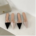 Spring fashion transparent pointed pointed wild crystal spherical middle heel OL half drag lazy women's tide shoes
