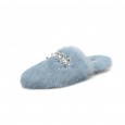 All true rabbit fur shoes autumn and winter new wild diamond pearl half drag