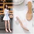 Summer transparent new summer tide crystal in the heel with thick and wild half-drag sandals women