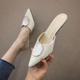 Summer Baotou transparent sandals female fairy style thin middle heels and empty half drag women's shoes