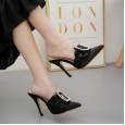 Summer Rome's new generous buckle pointed high-heeled suede dress half drag female sandals 10703-