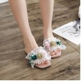 New flat slippers female fashion wild fairy style word drag lace beach open toe lazy shoes