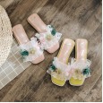 New flat slippers female fashion wild fairy style word drag lace beach open toe lazy shoes