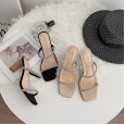 Summer Roman rhinestone word with open toe wild solid wood with OL beach banquet female cool half slippers