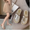 Wild lazy drag summer new flat straw open toe transparent fisherman sandals