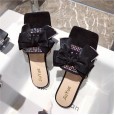 Summer new thick middle-heeled bow rhinestone satin lazy OL female half slippers