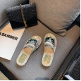 Summer new rhinestone flat bottom lazy drag fashion Roman hemp knitted open toe transparent female half drag