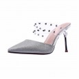 Rome summer new fashion pointed thin high-heeled slippers rivets transparent wear banquet half drag sandals