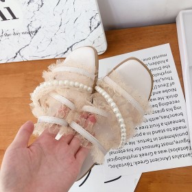 Rome summer beach flat lace pearl lazy wild OL tide female cool half slippers fairy