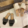 Summer Roman new product fashion tassel square head open toe flat bottom beach lazy female half drag sandals