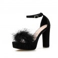 35-42 large size thick heel high heel waterproof platform word with fur decoration sandals 777-6