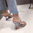 New summer fashion color thin belt open-toed wine glass high-heeled dress catwalk half drag female sandals 41