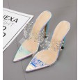 Women's fine high-heeled sandals and slippers spring and summer new pointed rivets transparent heel shoes large size 42