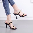 Summer new thin belt color matching slippers fine with cat and high heel OL open toe word drag female