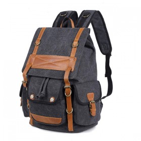 Men Canvas Large Capacity Outdoor Backpack Laptop Backpack - Black 