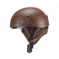 PU Leather Vintage Size Motorcycle Half Helmet With Sun Visor Detachable Collar - Light Brown 