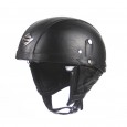 PU Leather Vintage Size Motorcycle Half Helmet With Sun Visor Detachable Collar - Light Brown 