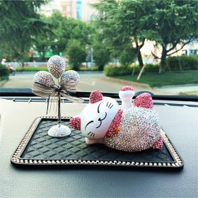 Lucky Cat Car Decoration Creative Diamond Lucky Cat Center Console Decoration Doll Cartoon Car Interior Decoration