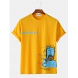 Men Casual Cartoon Print Loose Short Sleeve T-Shirts - White S 