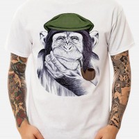 Men Monkey Printed Short Sleeve Crew Neck Cotton T-Shirts - White S 