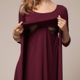 Hot fashion maternity dress wrinkled long belt round neck nursing dress