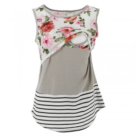 Hot-selling maternity dress printing color matching stripes lace lace vest cross-type nursing underwear